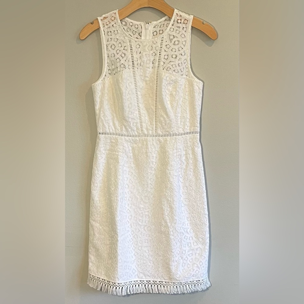 Lilly Pulitzer White Simona Dress Size 2 Lace Mixing, & Fringe Hem